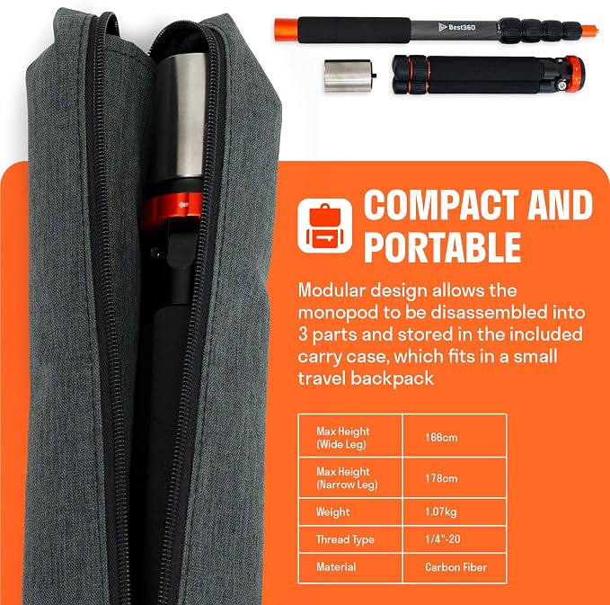 Monopod Pro Carbon Fiber Edition 360 Camera Stand, Compatible with Insta360 X5, X4, X3/DJI Osmo 360/GoPro MAX 2/Ricoh Theta X, Z1/Kandao Qoocam 3 Ultra - Image 2