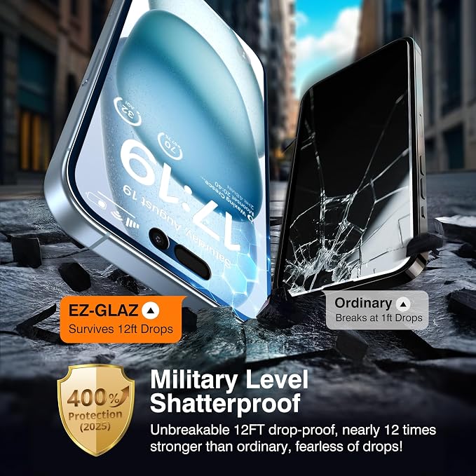 EZ-GLAZ-4+2 Pack for iPhone 15 Plus Privacy Screen Protector (6.7") | 2-Pack Lens Protectors, Alignment Kit, Easy Installation, 9H+ Tempered Glass, Scratch Resistant, 28° Privacy Protection - Image 4