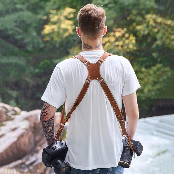 Padwa Lifestyle Tan Dual Camera Harness Strap with Padded for Two Cameras - Dual Shoulder Full Grain Leather Harness,Multi Camera Gear for DSLR/SLR Strap,Double Camera Harness for Photographers - Image 6