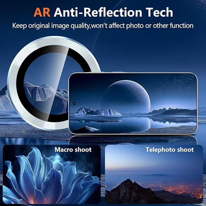 for Samsung Galaxy A37/A57 Camera Lens Protector, Individual Metal Ring Tempered Glass Lens Cover, [Strong Adsorption] Scratch Resistant Ultra-Thin HD Clear Lens Cover, 1 Set-Blue - Image 3