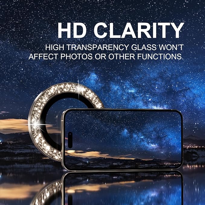 Choiche for iPhone 16 Pro/iPhone 16 Pro Max Camera Lens Protector | Ultra HD, Bling 9H Tempered Glass Camera Cover Screen Protector Metal Ring Decoration Accessories (Glitter-Titanium Desert) - Image 5