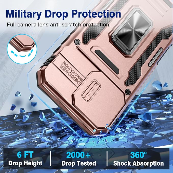 VEGO for iPhone 16 Pro Case with with Privacy Screen Protector and Stand | Slide Camera Cover & Ring Kickstand Military Grade Heavy Duty Protection Cover for iPhone 16 Pro 5G 6.3 Inch - Rose Gold - Image 6