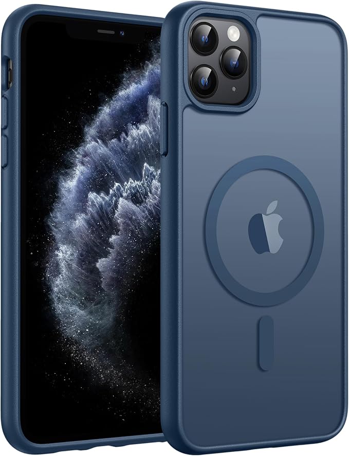 FNTCASE for iPhone 11 Pro Case, Fit for Magsafe, Translucent Matte Back | Magnetic Phone Cases, 14FT Military Grade Drop Protection, Shockproof Bumper, Slim Protective Cover, Blue by FNTCASE