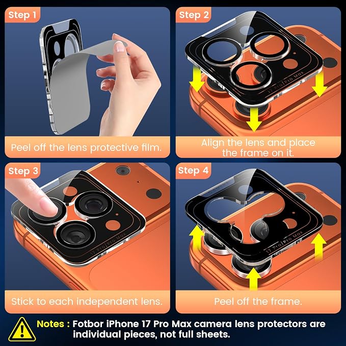 Fotbor Compatible for 3 Pack iPhone 17 Pro Max Screen Protector with 1 Set Camera Lens Protector, 2025 Upgrade 9H+ Premium Tempered Glass 17 Promax, Easy Installation Kits, 6.9 inch - Image 3