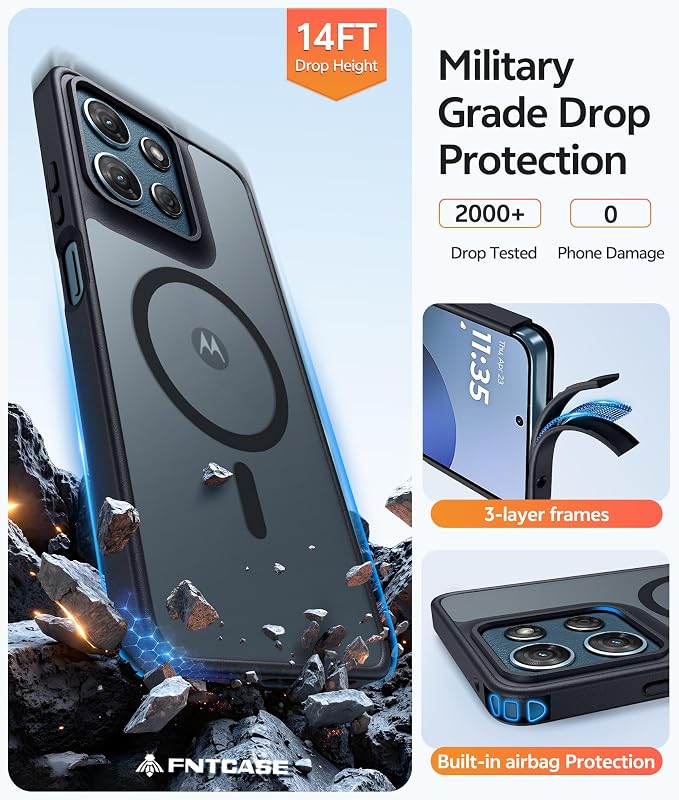 FNTCASE for Moto G Play 2026 / G 2026 / G 2025 Phone Case, Screen Protector | Translucent Matte Magnetic Back, 14FT Military Grade Drop Protection, Shockproof Protective Phone Cover, Black - Image 5