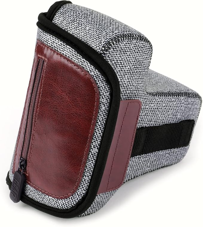 USA Gear Camera Sleeve (Medium) for Compact SLRs Compatible with Canon EOS R100 Nikon Z30 Sony ZV-E10, and more - Padded Neoprene DSLR Case with Zipper Accessory Pocket & Belt Loop (Gray Woven) - Image 7