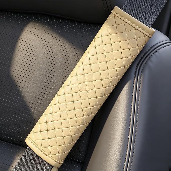 Beige PU Leather Seat Belt Covers - 2Pcs, Diamond Stitched Seat Belt Pads, Universal Fit for Car Truck SUV - Image 6