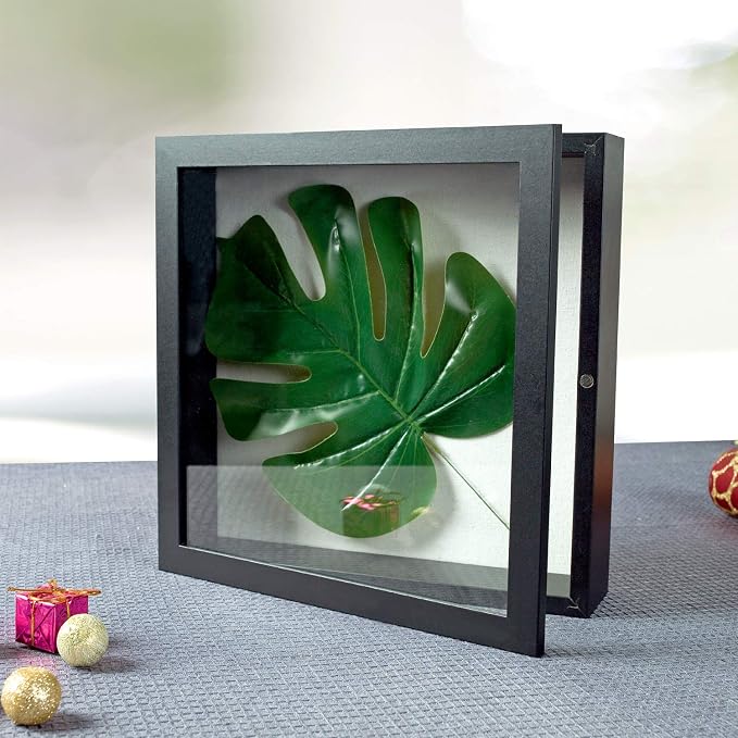Muzilife 11x11 Shadow Box Wood Picture Frame, 2.16 Deep, Real Glass, Black | FSC-Wood, Magnetic Door, Linen Interior & Pins, Vertical, Horizontal Wall Hanging, Display Case Frame for Photos & Keepsakes - Image 5