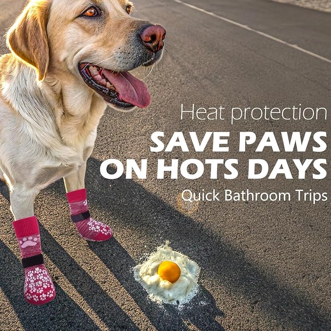 EXPAWLORER Anti Slip Dog Socks to Prevent Licking Paws, Dog Shoes for Hot Pavement, Dog Booties for Small Medium Large Senior Dogs, Traction Control Boots & Paw Protectors for Hardwood Floors Rose - Image 3