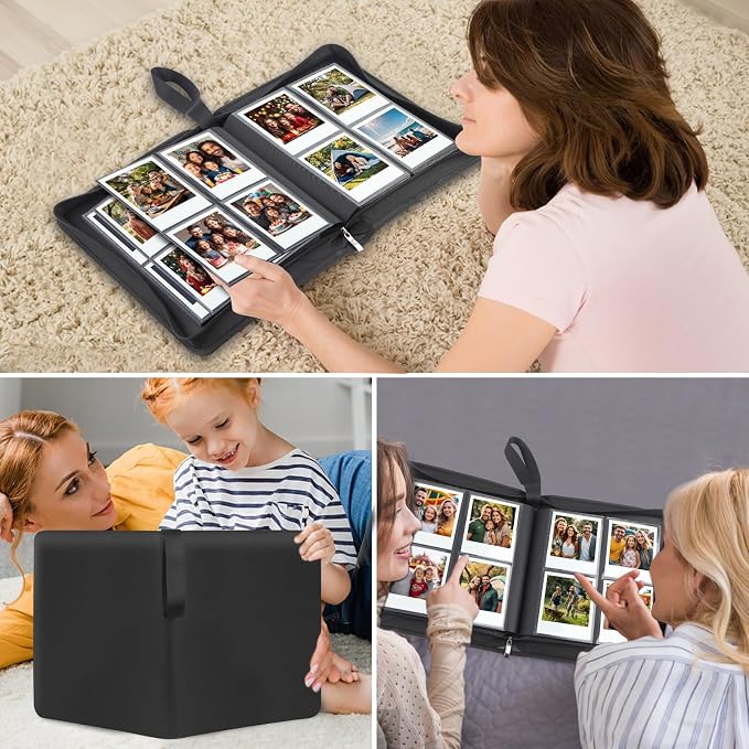 Veicevol 256-Pocket Album for Polaroid i-Type, 600 & SX-70 Photos, Black | Designed for Fujifilm Instax Wide Photos, Water-Resistant PU Leather Cover, Zipper Closure, Securely Holds Up to 256 Photos - Image 7
