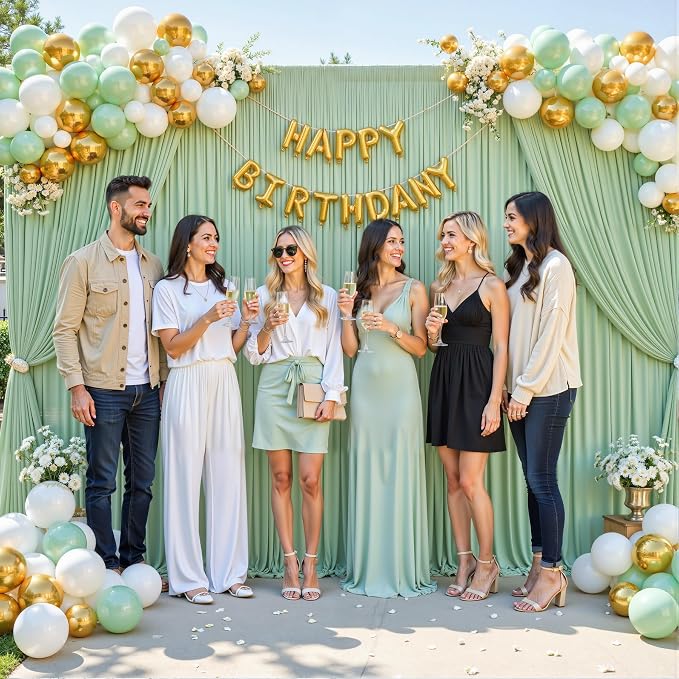 4 Panels Sage Green Backdrop Curtain for Parties Wrinkle Free Dark Green Photo Curtains Backdrop Drapes Fabric Decoration for Baby Shower Birthday Party Photography 20ft(W) x 10ft(H) - Image 9