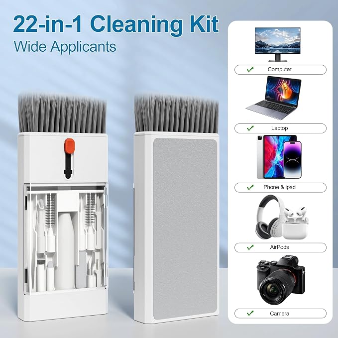 Keyboard Cleaner Laptop Cleaning Kit 22-in-1 | Computer Screen Cleaning Brush Tool, Multi-Function Electronic Device Cleaner Kit for MacBook, iPhone, Earbud, Camera Lens - Image 8