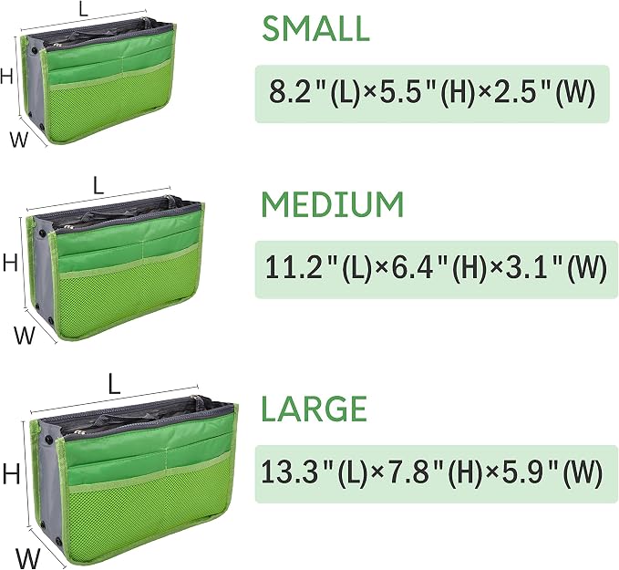 Vercord Purse Organizer Insert for Handbags Bag Organizers Inside Tote Pocketbook Women Nurse Nylon 13 Pockets Green Medium - Image 3