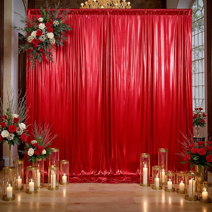 20x10ft Thick Red Glitter Backdrop Curtain Panels for Parties, Wrinkle Free Sequin Sparking Photo Backdrop Drapes, 4 Panels 5x10ft Shimmer Back Drop Cloth for Wedding Birthday Photography - Image 8