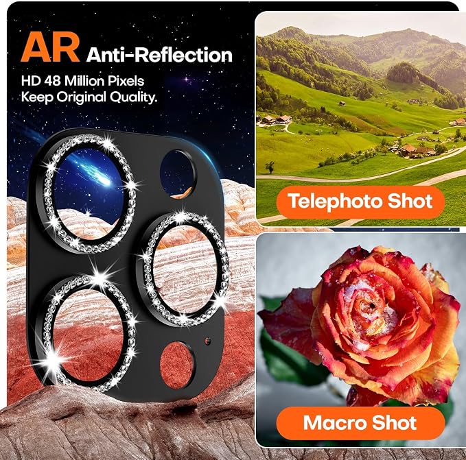 Camera Lens Protector for iPhone 16/15/14 Pro Max & 16/15/14 Pro | Black Diamond, Aluminum Alloy, 9H+ Glass Camera Cover, Nano Reinforced Adhesive, Anti-Drop, Anti-Scratch, Case Friendly - Image 4