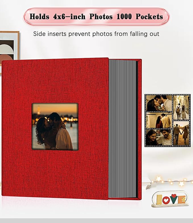Ejblfe Photo Album 4x6,Linen Cover Slide-in Photo Album Book Can Holds 1000 4x6 Photos with 100 Black Sheets for Family,Wedding,Baby and Holiday Pictures (Red) - Image 3