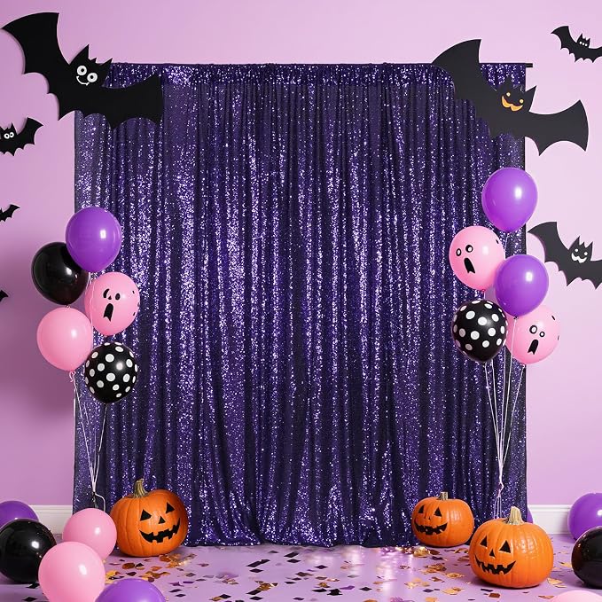 Poise3EHome Purple Sequin Backdrop,8FT x 10FT Sequin Photography Backdrop Curtain for Halloween Party Birthday Decoration - Image 7
