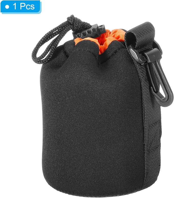 Patikil 3.3" x 5.5" Neoprene Lens Pouch - DSLR Camera Lens Case, Water Resistant, Black/Orange - Image 3