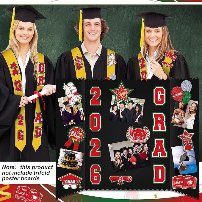 Glenmal Red White Green Graduation Photo Display Board Sticker Class of 2026 Picture Display Stickers Accessories for 2026 Grad Party College Board Photo Frame Decor (12x9inch,3.9x4.7inch) - Image 7
