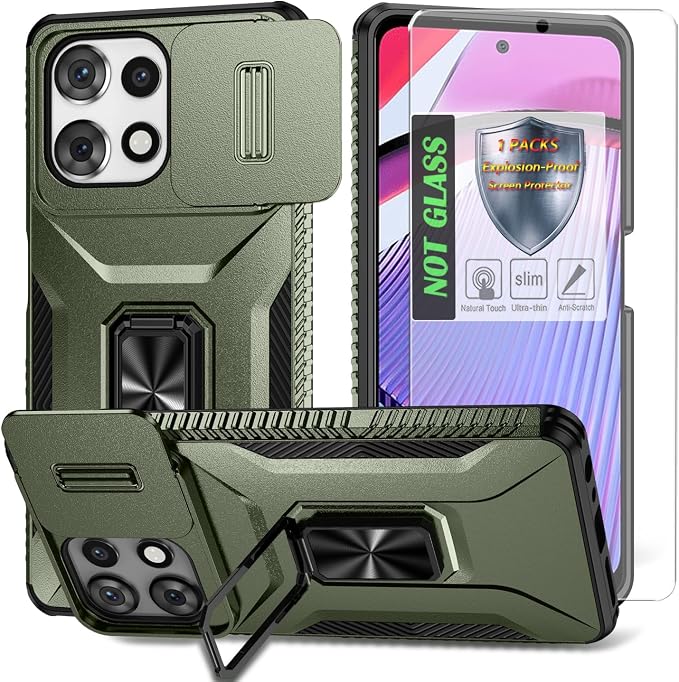 for Moto G Play 5G 2025 Case with Sliding Camera Lens Cover,HD Screen Protector,360° Rotating Ring Kickstand,AYMECL Military-Grade Shockproof Protective Cover for Motorola G Power 2025,Army Green by AYMECL