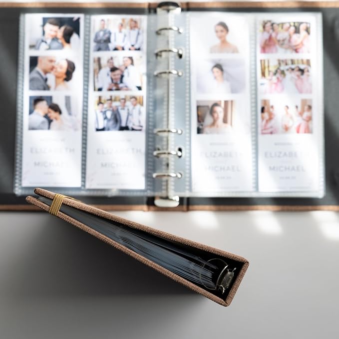 Photo Album For 2X6 Photo Booth Slip In Strips And 4X6 Pictures - 6 Ring Notebook Binder With 20 2 By 6 Sleeves - Fits 80 Photobooth Prints (UMBER BROWN - LINEN HARDCOVER, 2X6) - Image 7