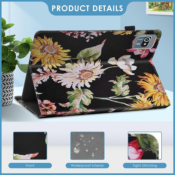 DETUOSI Universal 10.1 inch Tablet Case,Scratch Resistant | For ECOPAD ‎TH-KK12C,URAO X109,Aiprotablet C20e,Folio Leather Protective Cover,2-Angle Viewing Stand,3 Card Slots,Flowers - Image 7