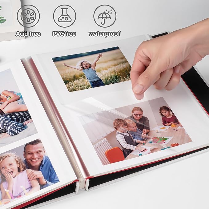 HoneyTolly Large Photo Album Self Adhesive, DIY Scrapbook Album for 4x6 8x10 10x12 Pictures, 60 Pages Linen Cover Memory Book, Ideal Gift for Family Wedding Baby Christmas Anniversary(White) - Image 4