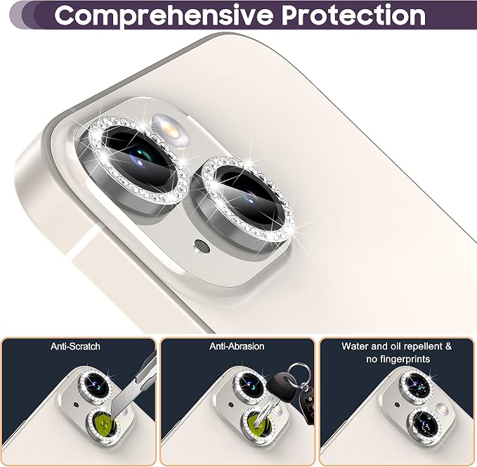 Suoman for iPhone 14 6.1 inch / 14 Plus 6.7 inch Camera Lens Protector, 9H Tempered Glass Film, [Does not Affect Night Shots] Metal Frosted Diamonds Independent Protective Cover - Diamond Silver ﻿ - Image 4