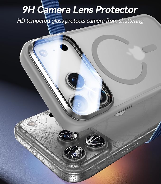 VOFATA [Upgraded Full Camera Protection] for iPhone 17 Pro Max Case with Camera Cover Stand [Fit for MagSafe][10FT Mil-Grade Protection] Translucent Magnetic iPhone 17 Pro Max Phone Case, Grey - Image 2