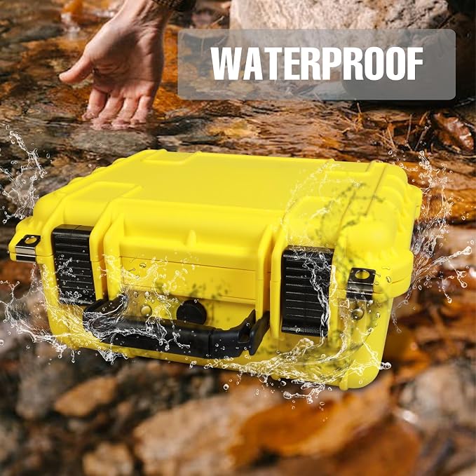 Jack Boss 14x 11.5x 6.5 Inch Hard Case, Portable Weather Waterproof Protective Camera Case with Customizable Foam, Fit Use of Drones, Camera, Equipments, Yellow - Image 4