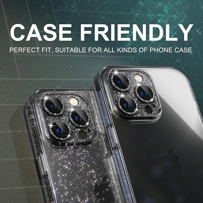 Choiche for iPhone 14 Pro/iPhone 14 Pro Max Camera Lens Protector | Bling Camera Cover with 9H Tempered Glass Lens Screen Protector Metal Ring Decoration Accessories (Glitter-Black) - Image 5