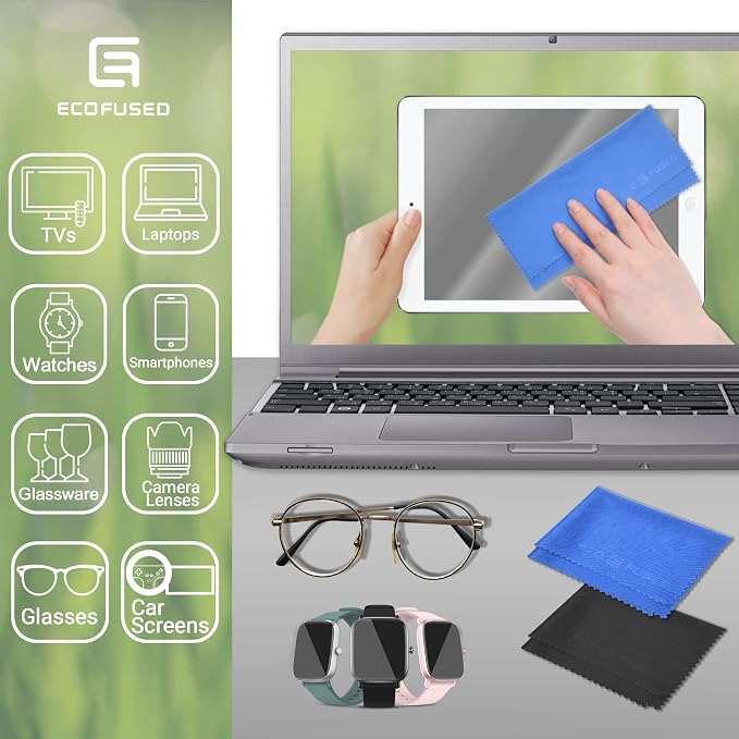 Eco-Fused Blue/Black Microfiber Cloth - 6x7 Inch - 12 Pack - Glasses & Lens Cleaning - Image 2