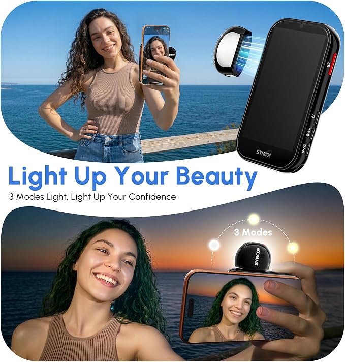 SYNCO Wireless AI Selfie Monitor Screen for iPhone 7-17 Series（Black） | AI Gesture‑Controlled Phone, 3‑Mode Fill Light, Wireless & Wired Switch Freely, 4.02″Larger Display for TikTop, Youtube - Image 3