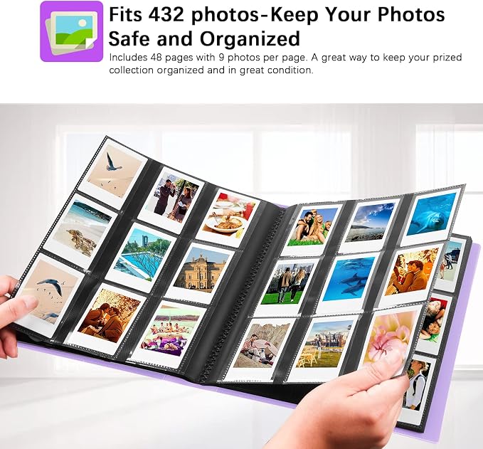 432 Pockets 2x3 In Photo Album for Polaroid & Instax Mini Pictures, Purple | Large Capacity, Acid-Free Black Pages, Durable Hard Cover, Elastic Band Closure for Secure Storage Everyday Instant Photos - Image 3