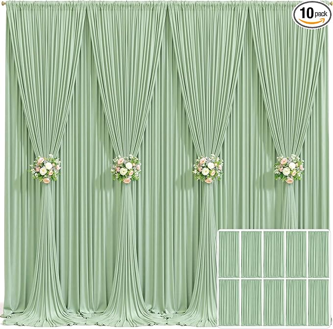 10 Panels Sage Green Backdrop Curtain for Parties Wrinkle Free Dark Green Photo Curtains Backdrop Drapes Fabric Decoration for Weding Baby Shower Birthday Party Photography 50ft(W) x 10ft(H) by Tao-GePartyDecorations