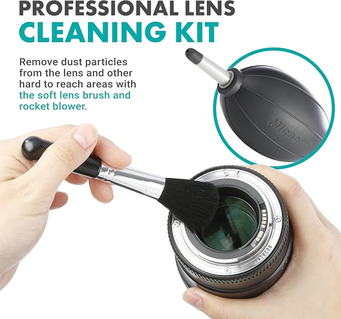 Movo Deluxe Essentials DSLR Camera Cleaning Kit with 10 APS-C Cleaning Swabs, Sensor Cleaning Fluid, Rocket Air Blower, Lens Pen, Soft Brush, 2X Small and 2X Large Microfiber Cloths and Carrying Case - Image 4