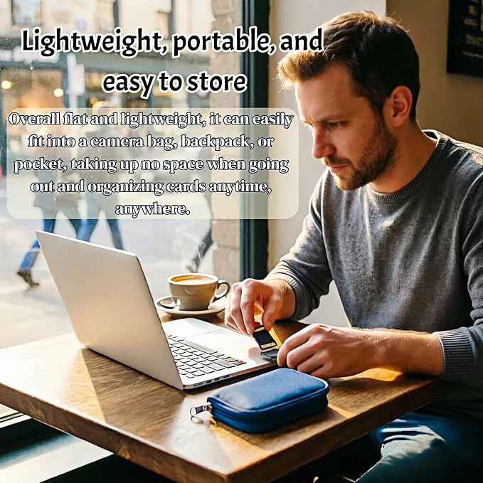 Memory Card Storage Carrying Pouch Case, Holder Wallet for CF/SD/SDHC/MS/DS, Fashion and Durable Solid Color 22 Card Slot for Media Storage Organization (Blue) - Image 4