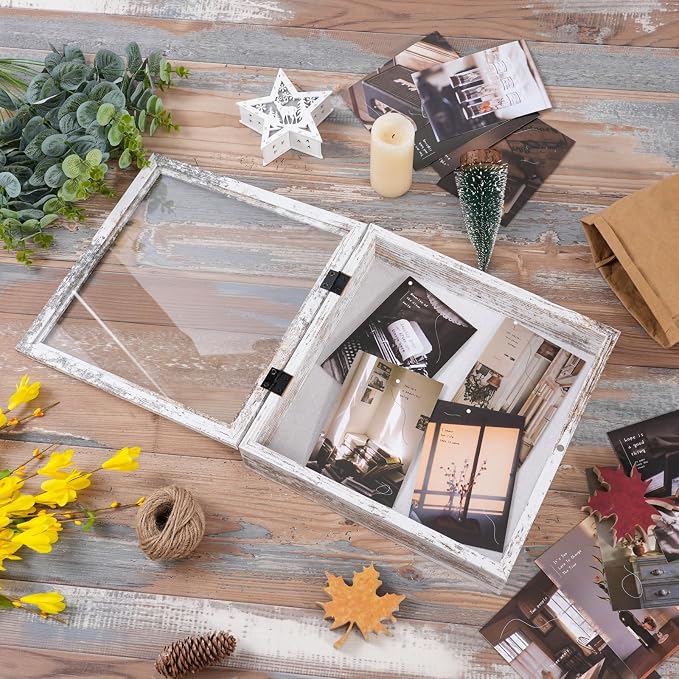 Muzilife 11x11 Shadow Box Picture Frame, 2.16 Deep, Real Glass, Rustic White - Image 5