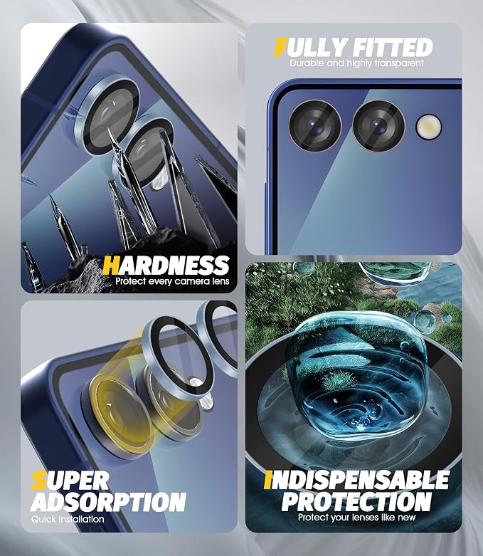 (2 Sets) Orzero Camera Lens Protector for Samsung Galaxy Z Flip 7/7 FE, [EZ Install] [Case-Friendly] 9H Tempered Glass Alloy Metal Ring Lens Cover, Military-Grade Shockproof, HD Clarity Anti-Glare (Blue) - Image 3