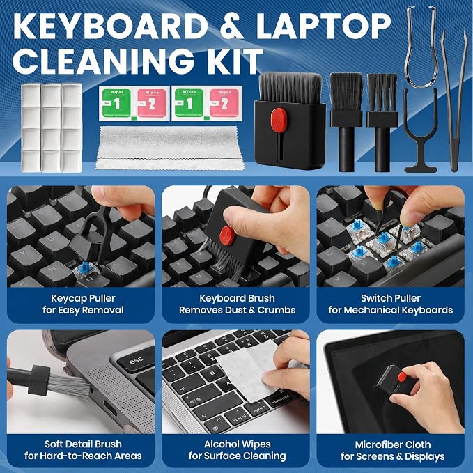 Upgrade Phone Cleaning Kit (57PCS), iPhone Cleaning Kit, Cleaning Kit for AirPods, Keyboard Cleaning Kit, Charging Port Cleaner for Apple Lightning/Android USB-C (Black, with 10 Mini Brush) - Image 5