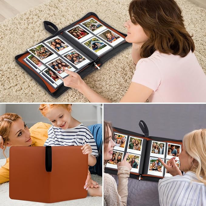 Veicevol 256-Pocket Album for Polaroid i-Type, 600 & SX-70 Photos, Brown | Designed for Fujifilm Instax Wide Photos, Water-Resistant PU Leather Cover, Zipper Closure, Securely Holds Up to 256 Photos - Image 7