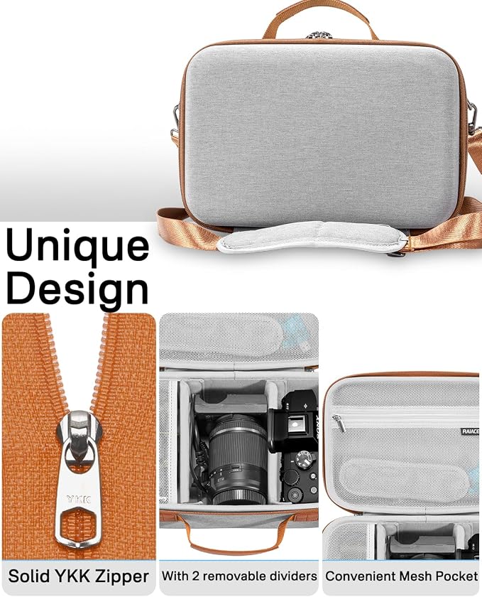 RAIACE Hard Case Compatible with Sony Alpha 7 II III IV/7R V Camera, for Nikon, for Canon, for Pentax and More. Large Capacity With Mesh Pocket for Lens, Charger, Cables, Cards and Accessories.-Gray - Image 4