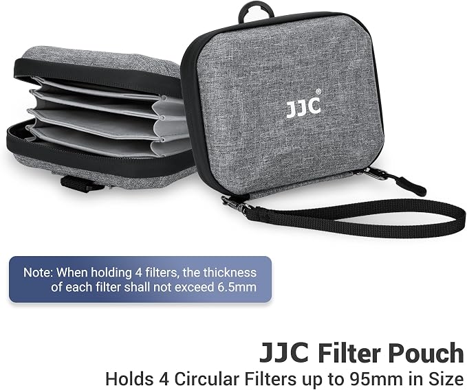 JJC Hard Lens Filter Pouch Case for 4 Circular ND UV CPL Filter up to 95mm | Filter Wallet Holds up to 4 Filters, Water-Resistant EVA Exterior, Zipper Closure & Belt Loop Design, Includes Wrist Lanyard - Image 2