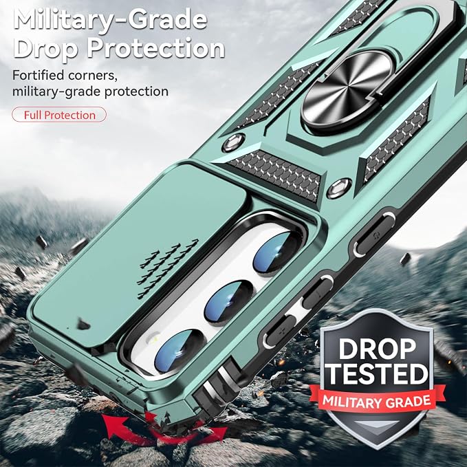 HNHYGETE for Galaxy S23 Plus Case with Screen Protector: [Military Grade 20ft. Drop Tested] Slide Camera Cover Ring Shockproof Protective Phone Case for - Samsung Galaxy S23 Plus (Dark Green) - Image 3