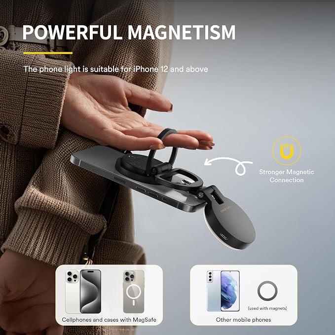 Magnetic Selfie Light for MagSafe iPhone, Phone Light with Magnetic Mount & Convertible Stand for Selfies TikTok Vlog Zoom Makeup, Featuring 850Lux/0.3m Ring Lighting and 30 Lighting Modes - Image 3
