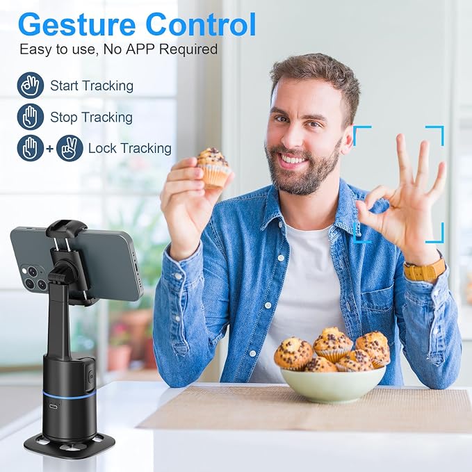 Auto Face Tracking Selfie Stick Tripod for iPhone, 360° Auto Rotating Face Tracking Tripod, Gesture Control, No APP Required, Gimbal stabilizer for Smartphone, for Live Streaming Video, Recording - Image 2