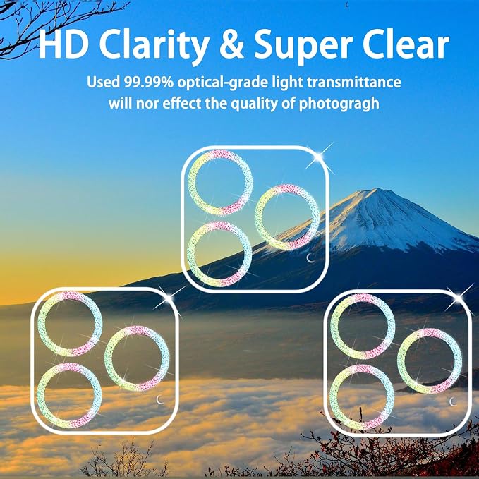 3 Pack Dengduoduo Tempered Glass Camera Lens Protector for iPhone 14 Pro 6.1" & iPhone 14 Pro Max 6.7", Glitter Bling Diamond, Ultra HD, 9H Hardness, Anti-Scratch, Case Friendly, Easy to Install [No Affect on Night Shots] - Image 3