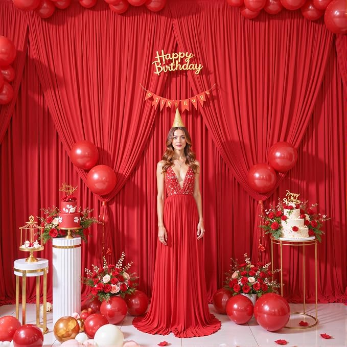 10 Panels Red Backdrop Curtains for Wedding Party Wrinkle Free Backdrops Curtain Drapes Fabric Decorations Photo Back Drop Cloth for Baby Shower Photography Stage Reception 50ft(W) x 12ft(H) - Image 9