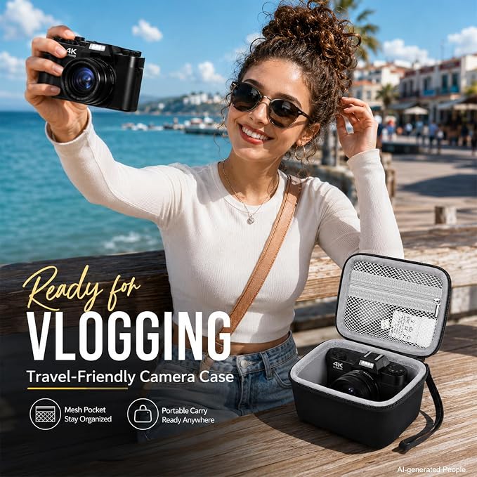 Comecase Vlogging Camera Case for Duluvulu/for VJIANGER 4K Digital Cameras | Mesh Pocket for Charging Cables and Batteries, Travel Storage for Vloggers, Parties and Camping (Black+Grey Inside)) - Image 7
