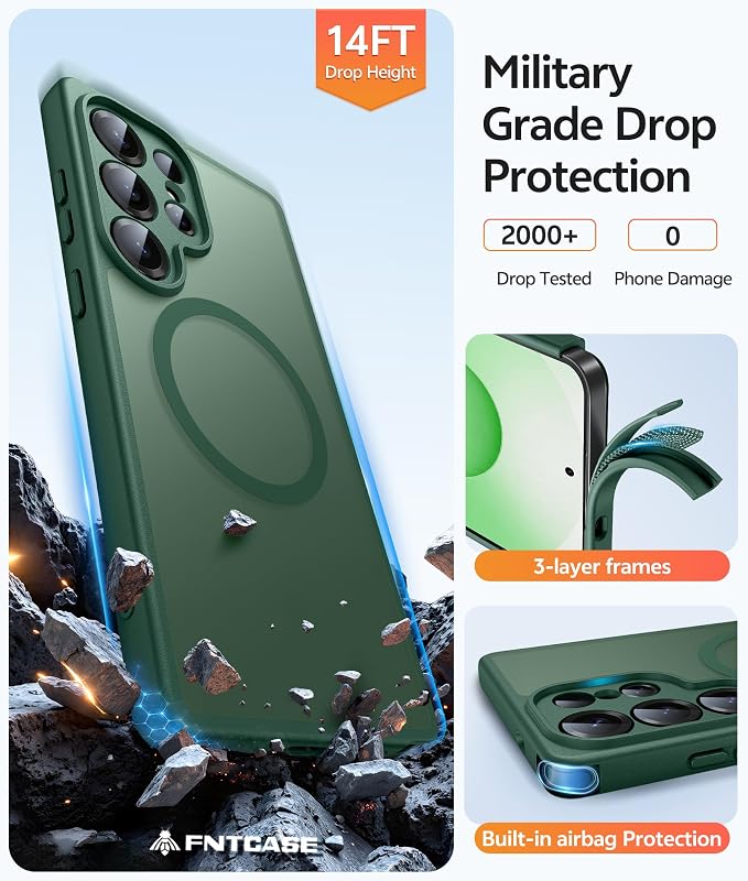 FNTCASE for Samsung Galaxy S25 Ultra Case, Compatible with Magsafe Green | Screen Protector, Full Camera Protection, Translucent Matte, 14FT Military Grade Drop Proof, Protective Phone Cover - Image 5